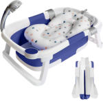 Vaschetta da bagno pieghevole con gambe, maniglia e morbido inserto per neonati e bambini piccoli