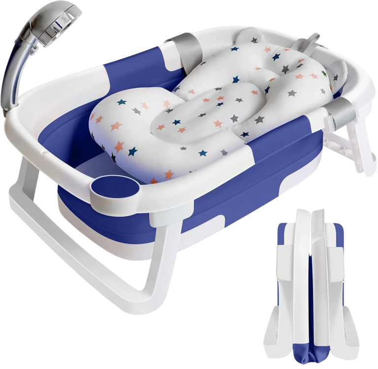 Vaschetta da bagno pieghevole con gambe, maniglia e morbido inserto per neonati e bambini piccoli