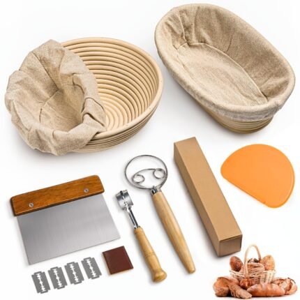 Set da panificazione con cestini per lievitazione tondo e ovale e utensili