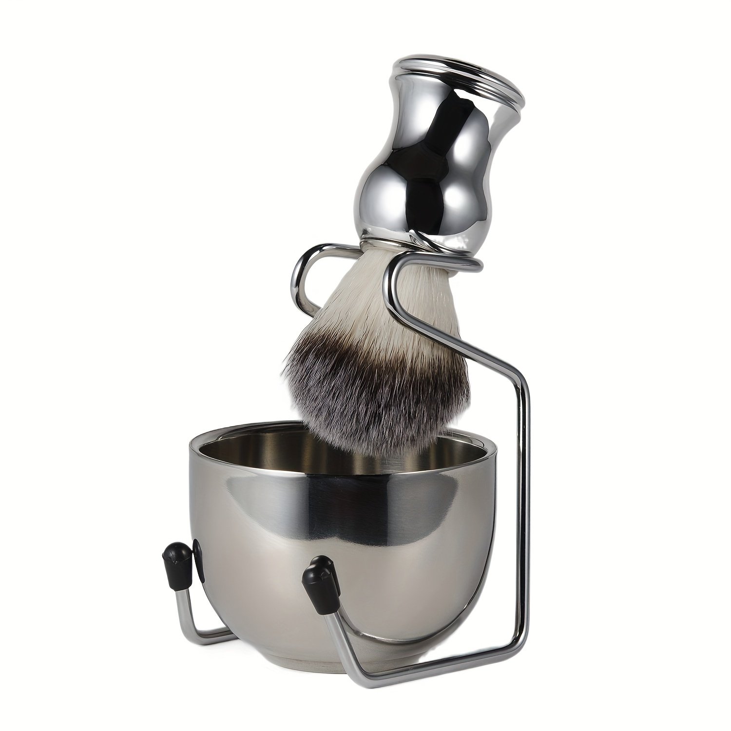 85fc1235900e550697f9295bfe00ece8.jpg Set con ciotola per sapone e porta pennello in acciaio inox per la rasatura maschile