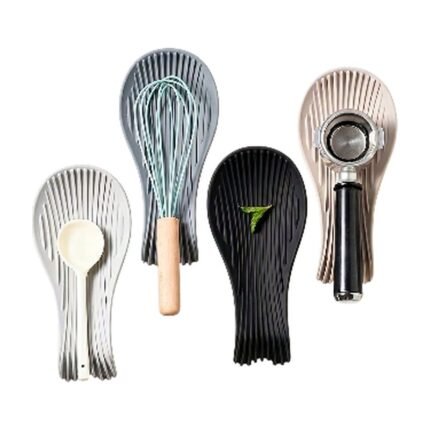 Poggiamestolo in Silicone Nero, Grigio, Beige e Bianco per un Piano di Lavoro Pulito e Ordinato