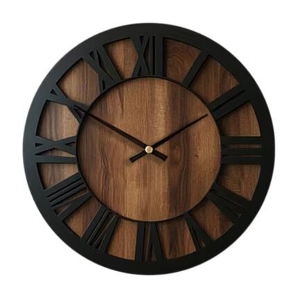 Orologio da Parete Rotondo in Legno Silenzioso con Numeri Romani