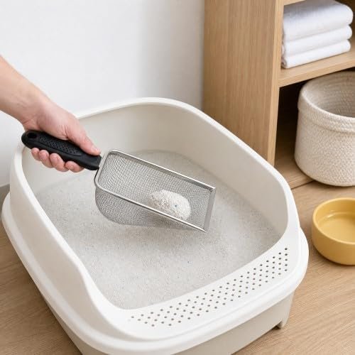 Paletta per lettiera in acciaio inox in uso
