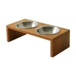 Supporto rialzato per ciotole del gatto con 2 ciotole – Teak