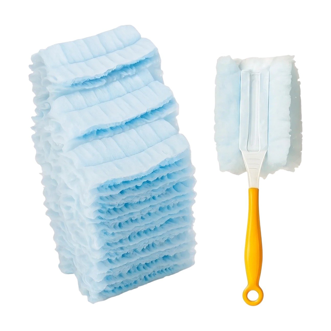 ef-32105-42671-fyld85 Panni cattura polvere usa e getta blu e gialli con manico per una pulizia rapida e igienica delle superfici di casa - immagine 1