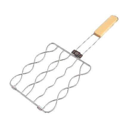 Cestello per Barbecue Ondulato per Pannocchie e Salsicce con Manico in Legno