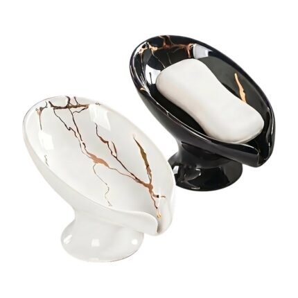 Portasapone con Scolo Nero o Bianco – Design a Foglia per Tenere il Sapone Asciutto Accanto al Lavabo