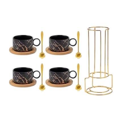 Set di 4 tazzine da caffè in ceramica da 180 ml con supporto