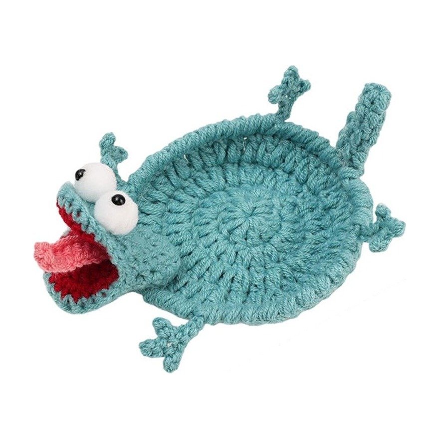 ef-63872-63870-fyld85 Sottobicchiere all'uncinetto a forma di lucertola blu