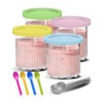Contenitori per gelato con coperchio per Ninja Creami Deluxe NC500/NC501 – Confezione da 4 – 4 contenitori + cucchiai